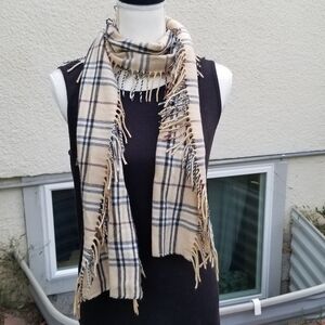 Preston & York tan plaid scarf with fringe